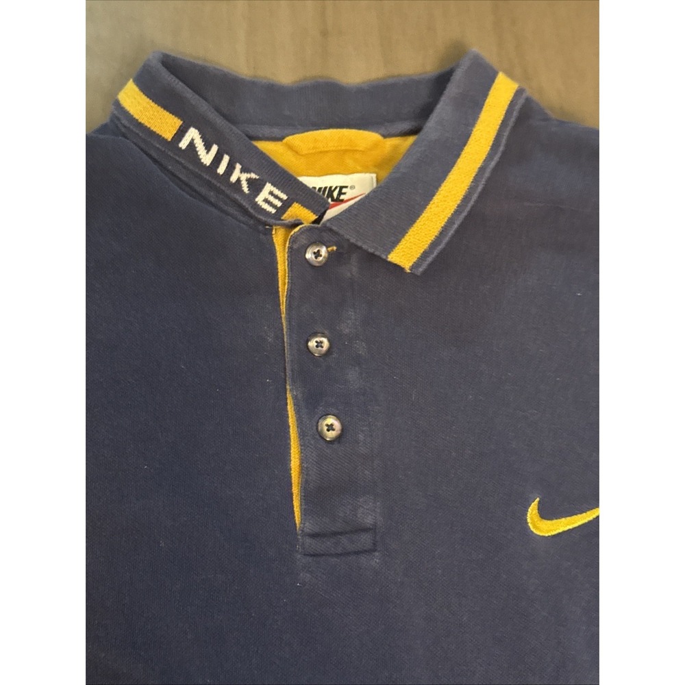 Nike Vintage Mens Sz XL Blue & Gold Short Sleeve Polo Shirt White Tag 90s Retro